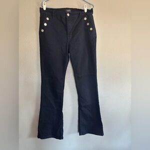 Navy blue flares Wide Leg Jeans with Front Button Detail